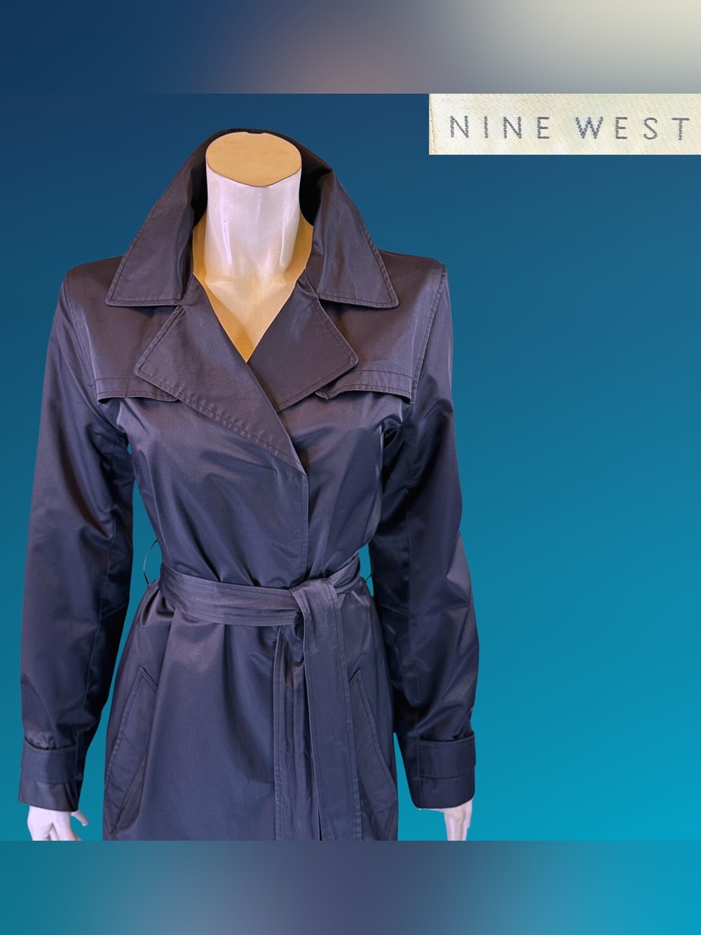 Vintage Y2K NINE WEST  Black Minimalist Mini Trench Coat 2004 | S - Picture 3 of 16